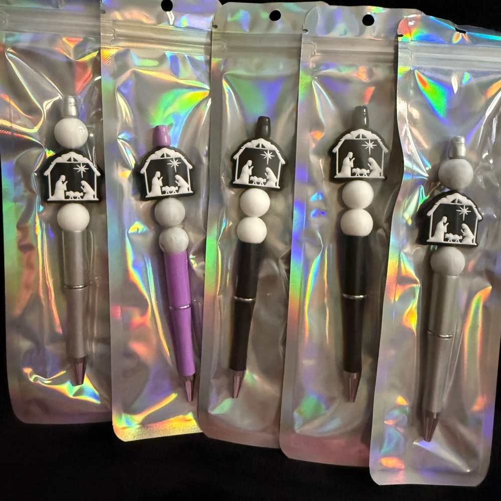 Nativity Scene Ballpoint Pens - Black, White, Purple